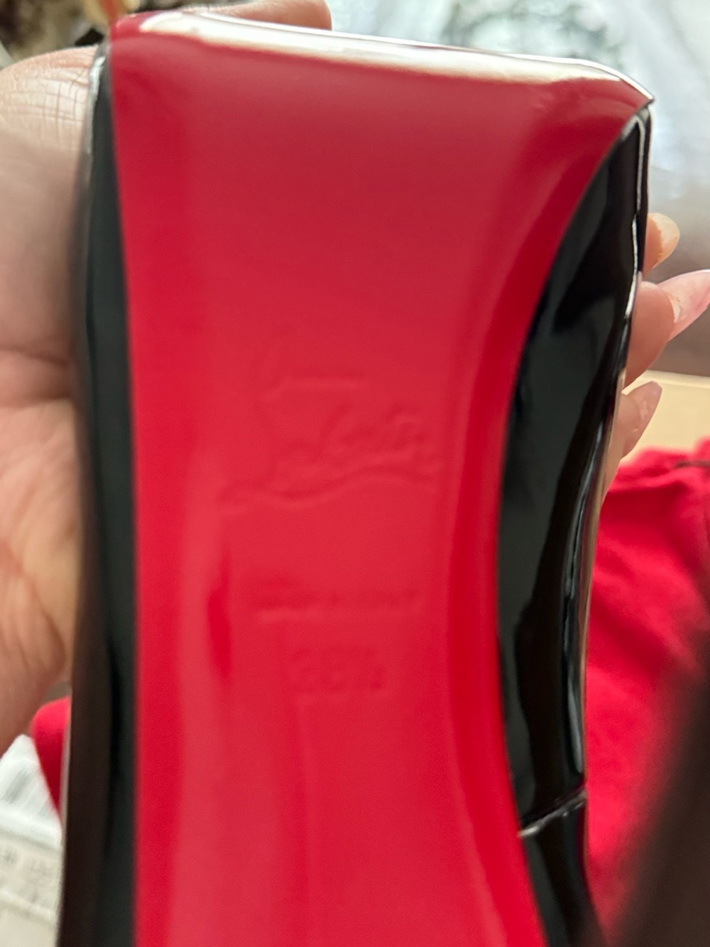 Christian Louboutin Black Patent Peep-Toe Pumps with Red Soles - Picture 5 of 6